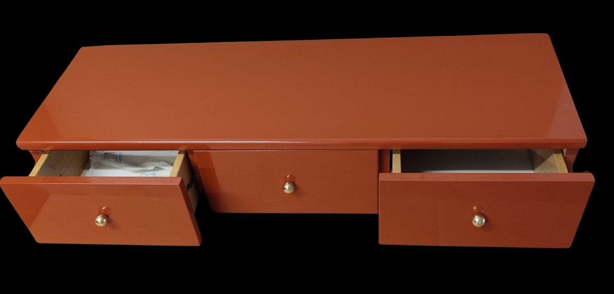 Consolle in legno laccato a tre cassetti Olinto di Kazuhide Takahama per B&B anni 80-photo-4