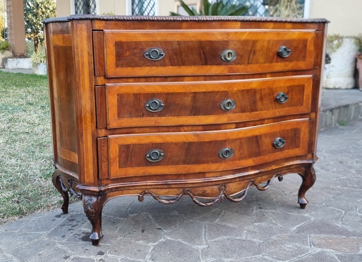 Cassettone Veneziano in Noce dell’800 con Intarsi in Palma-photo-2