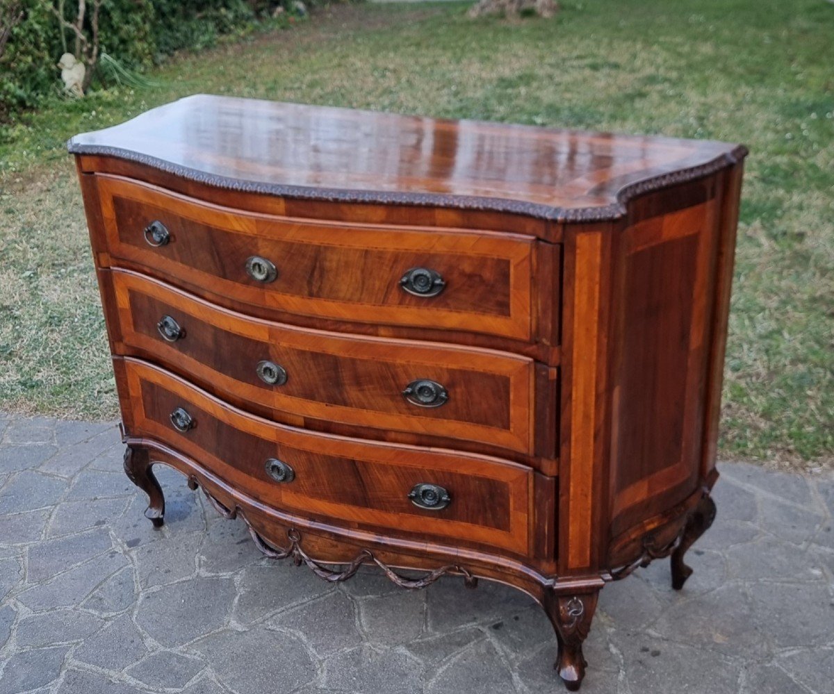Cassettone Veneziano in Noce dell’800 con Intarsi in Palma