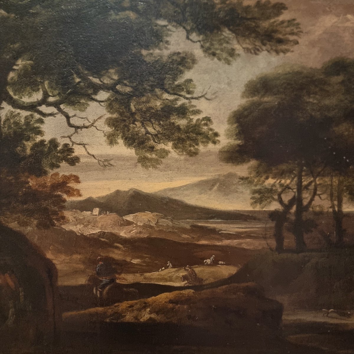 Olio su tela del 600 Paesaggio con personaggi Jan van Bloemen 1662-1749-photo-1