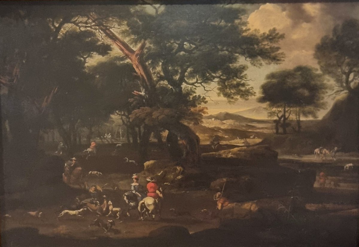 Olio su tela del 600 Paesaggio con personaggi Jan van Bloemen 1662-1749-photo-5