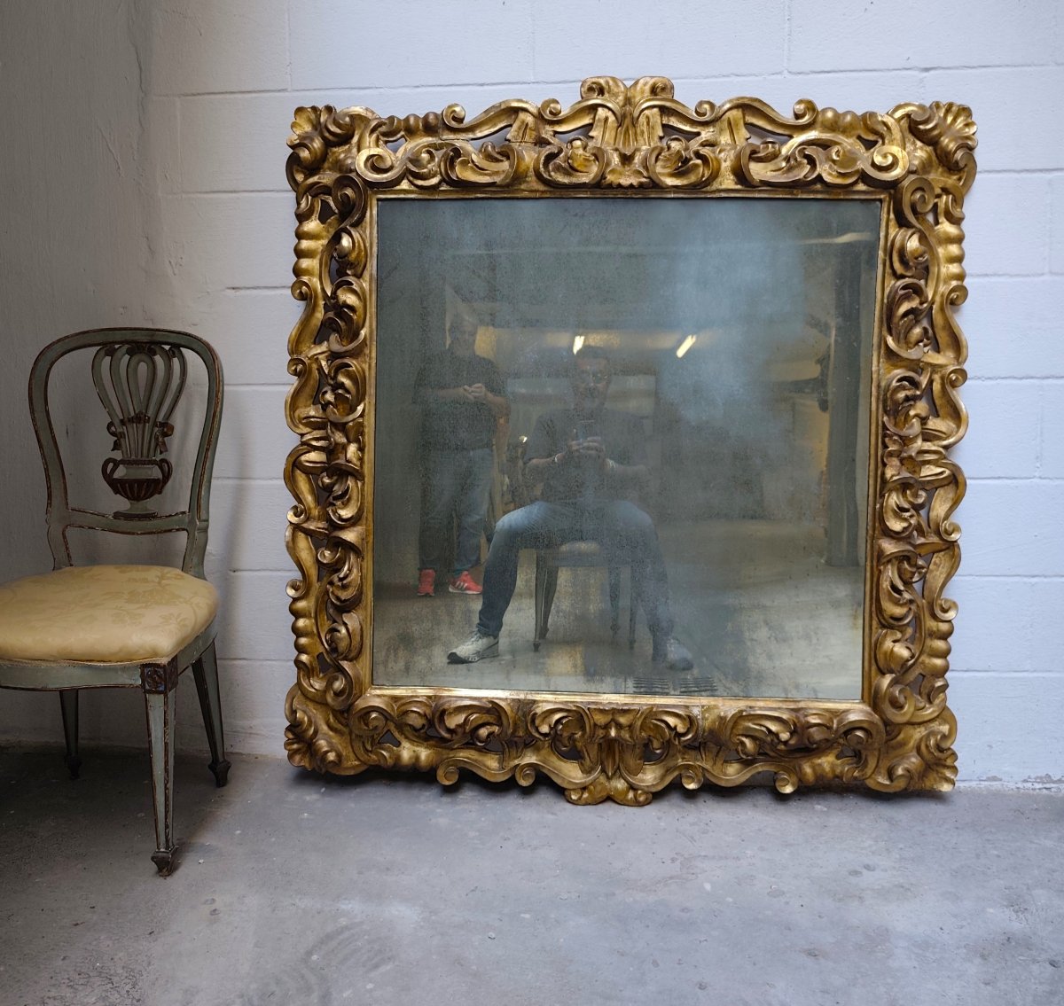Specchiera lignea del 600 in oro foglia da palazzo nobile Roma-photo-2