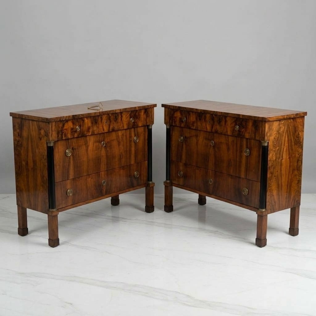 Coppia di Cassettoni 1820 Impero impiallacciati in noce-photo-1