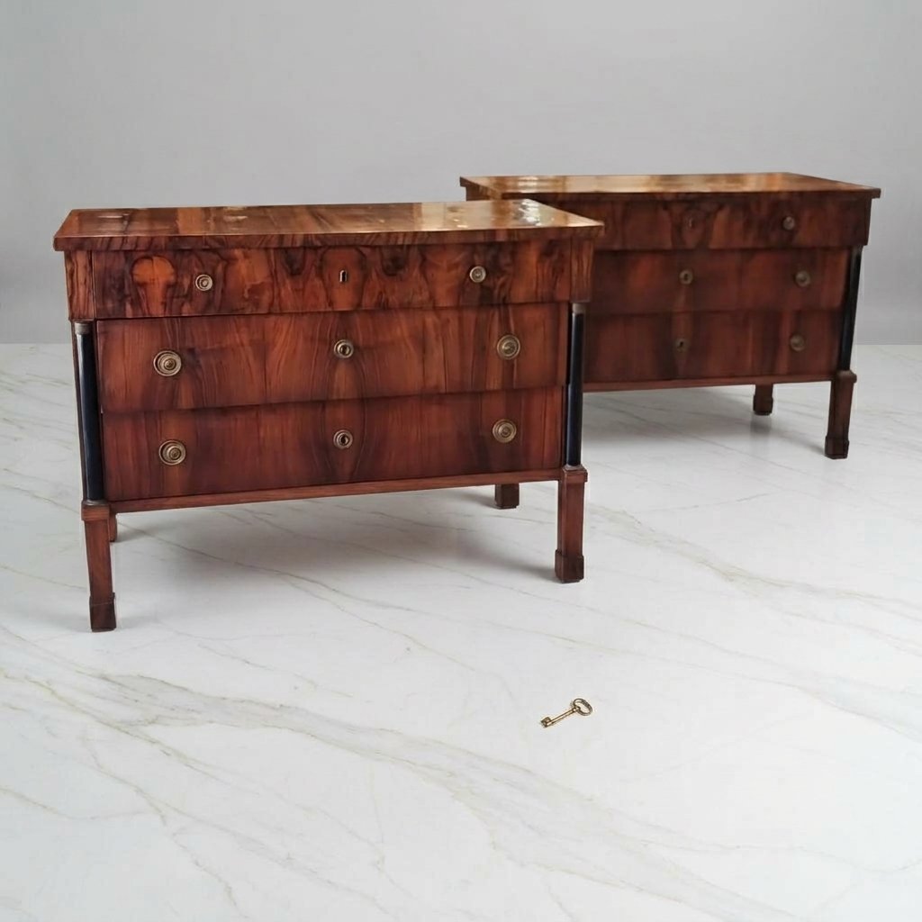 Coppia di Cassettoni 1820 Impero impiallacciati in noce-photo-2