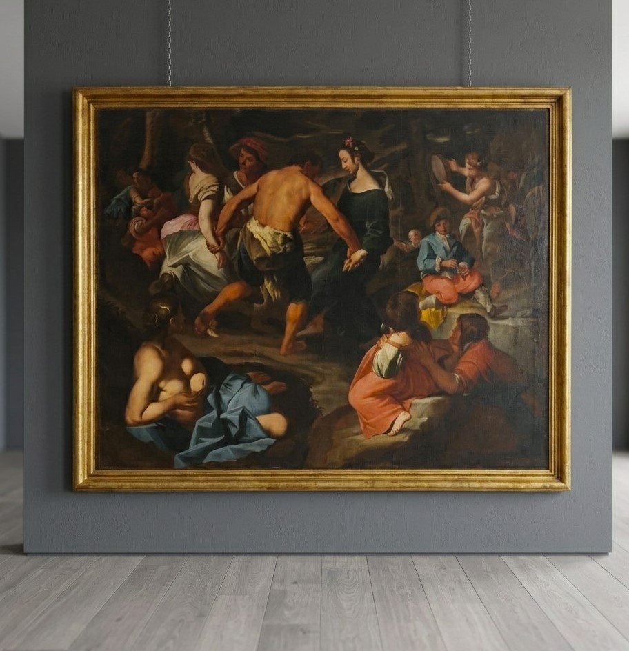 Olio su tela del 600 Festa danzante con personaggi ambito Nicolas Poussin (1594–1665)