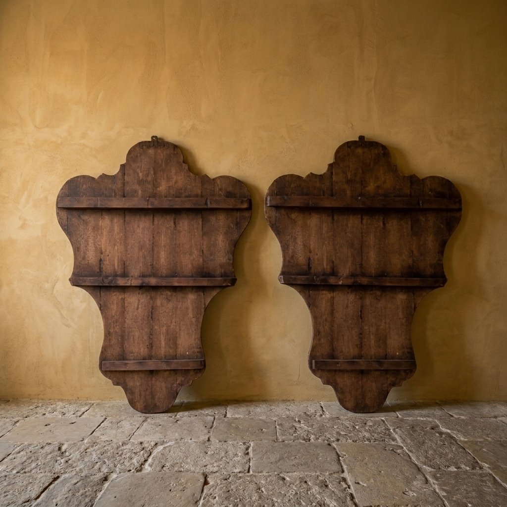 Coppia di stemmi nobiliari in legno dipinto del XX secolo-photo-3