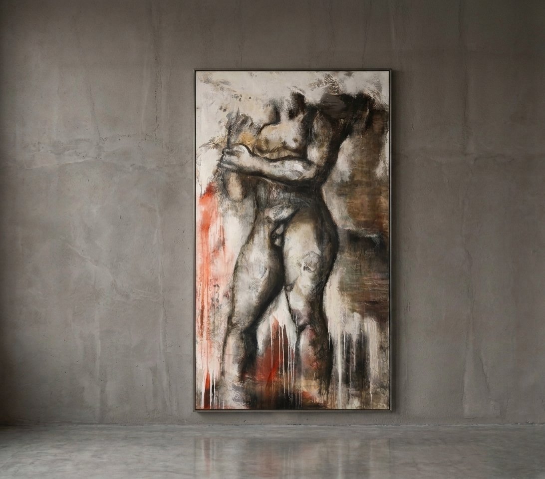 Coppia di olii su tela nudo figurativo astratto arte moderna firmato 1960/70-photo-3