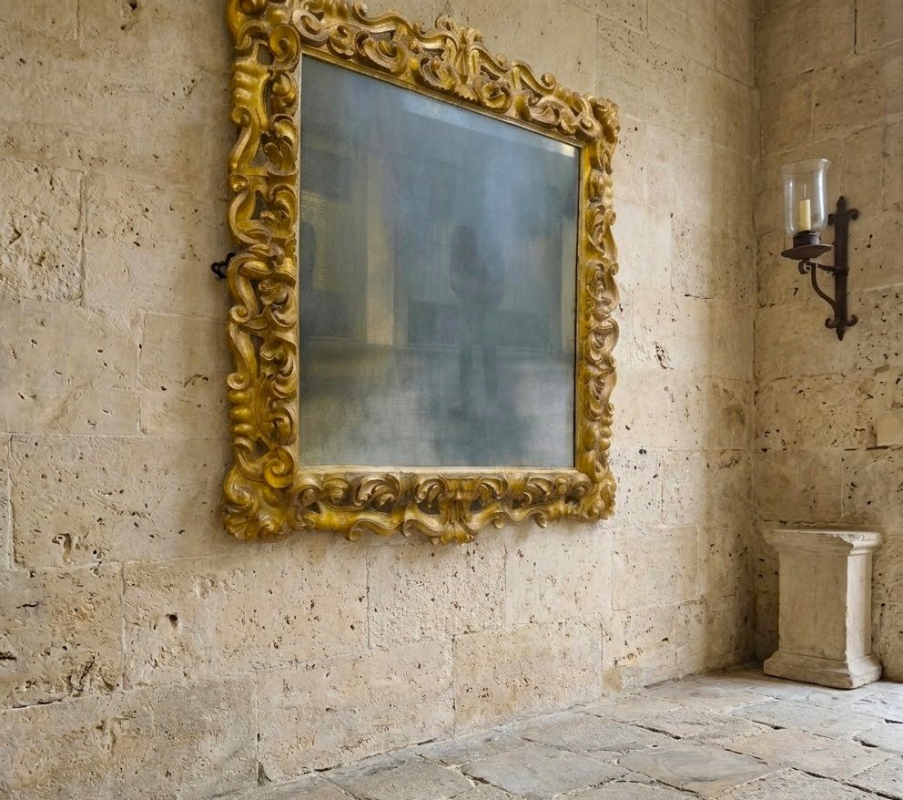 Specchiera lignea del 600 in oro foglia da palazzo nobile Roma-photo-4