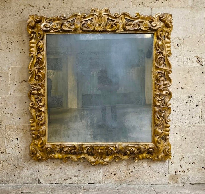 Specchiera lignea del 600 in oro foglia da palazzo nobile Roma-photo-1