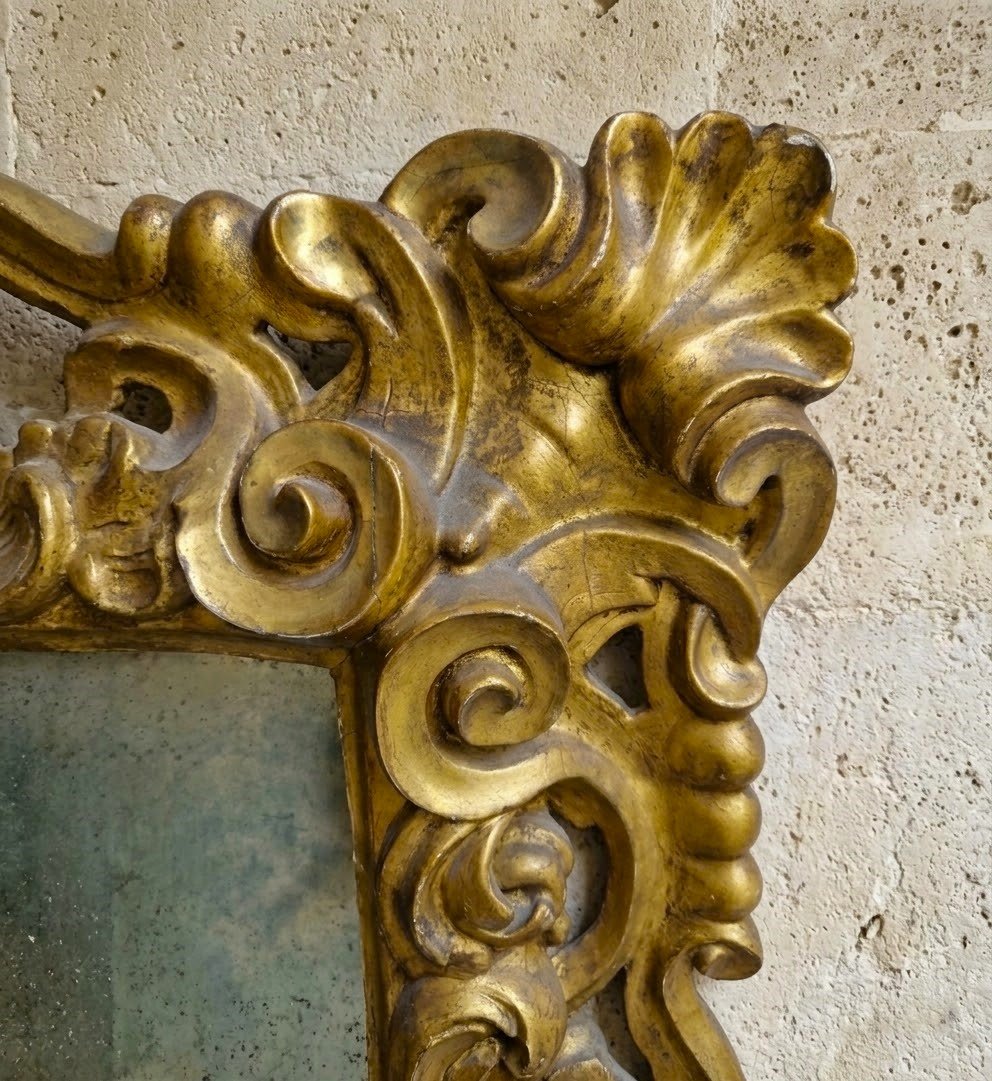 Specchiera lignea del 600 in oro foglia da palazzo nobile Roma-photo-2