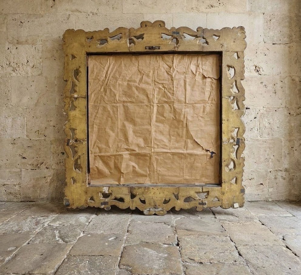 Specchiera lignea del 600 in oro foglia da palazzo nobile Roma-photo-3