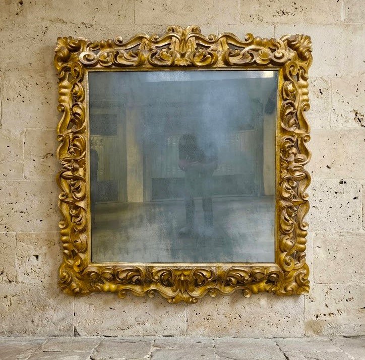 Specchiera lignea del 600 in oro foglia da palazzo nobile Roma