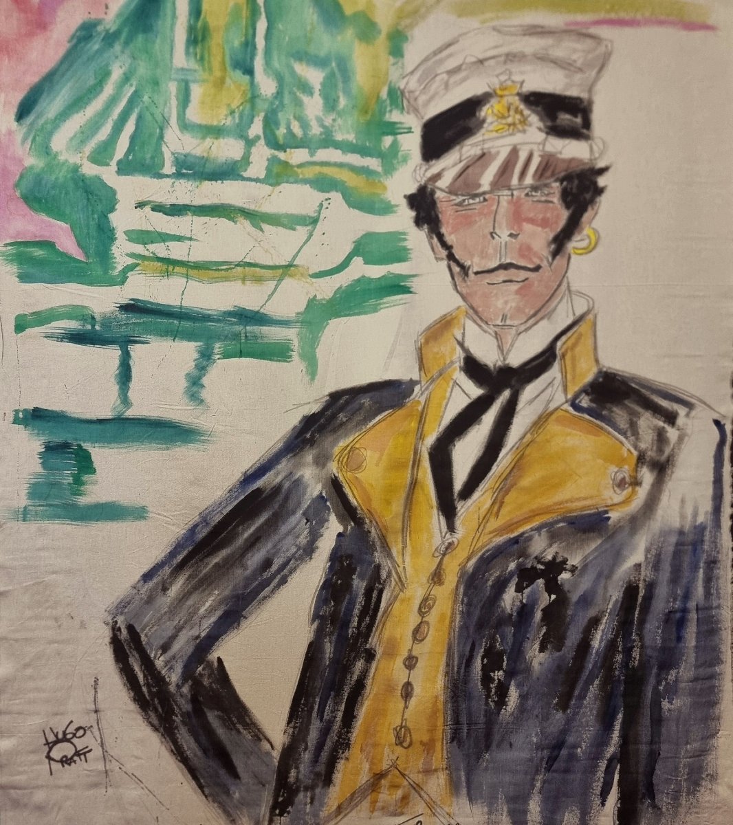 Corto Maltese tela del XX Secolo pittura acrilico Vintage-photo-2
