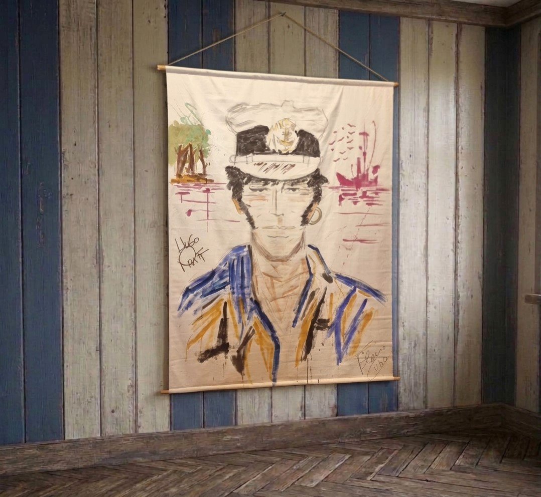 Corto Maltese tela del XX Secolo pittura acrilico Vintage-photo-2