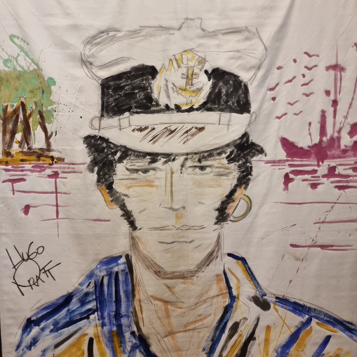 Corto Maltese tela del XX Secolo pittura acrilico Vintage-photo-3