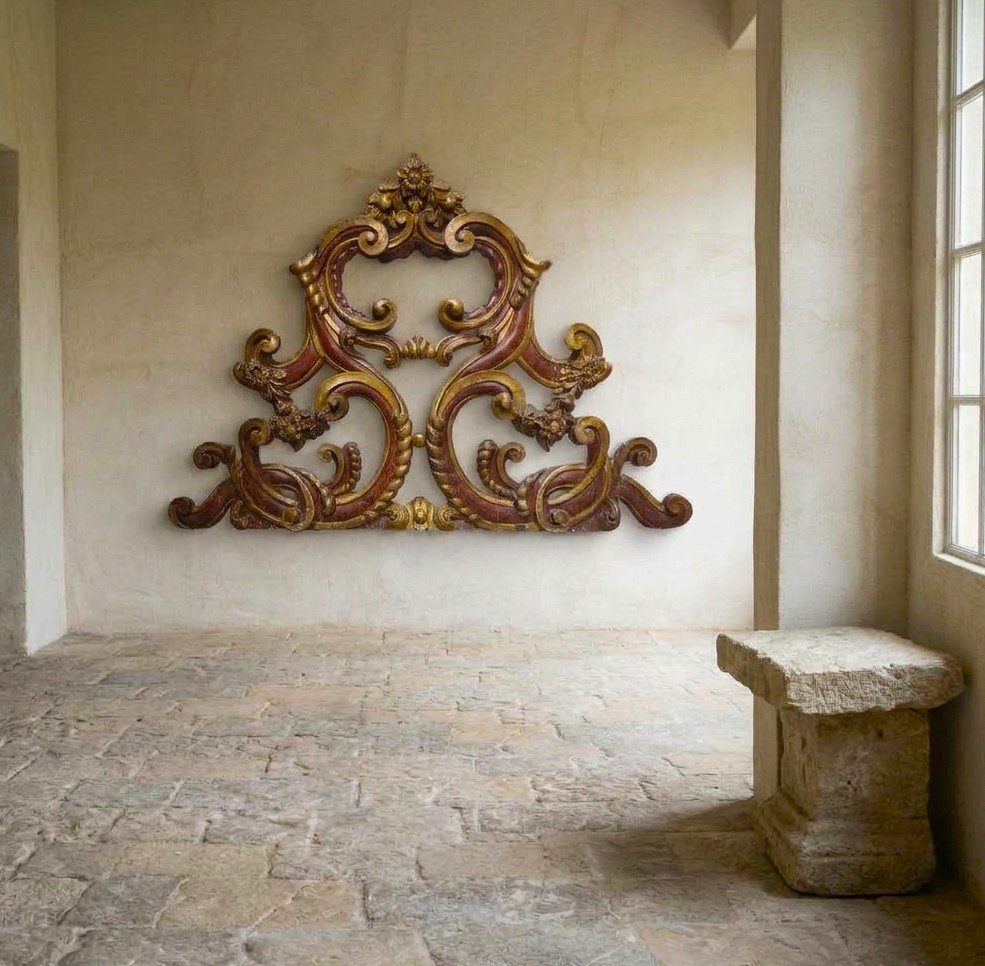 Fregio ligneo del 600 dorato a foglia oro e laccato a finto marmo da palazzo nobile Roma-photo-3