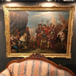 Olio su tela Alessandro e famiglia di Dario: Un Capolavoro del 700 di Gaspare Diziani 1689-1767