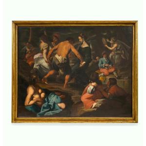 Olio su tela fine 600 Scena campestre con musicanti – scuola di Francesco Guarini (1611‑1654)