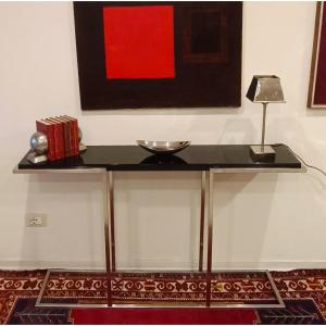 "La Consolle Design Anni '80 Acciaio Satinato con mensola laccata nera"