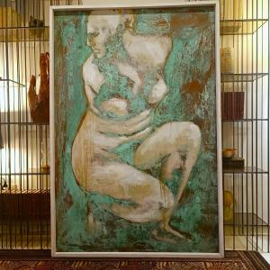 Olio su rame ossidato Venere al bagno opera di Alessandro La Motta