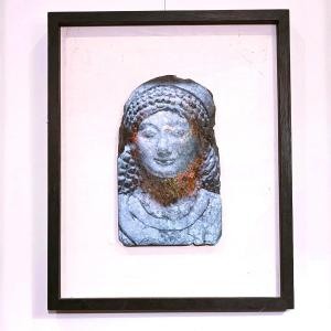 Olio su ardesia volto mitologico greco di Kore