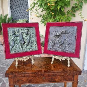 Coppia di altorilievi in bronzo neoclassici 1780 gioco di putti
