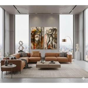 Coppia di olii su tela nudo figurativo arte moderna firmato