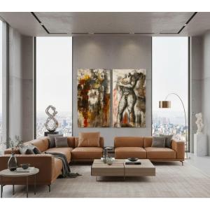 Coppia di olii su tela nudo figurativo arte moderna firmato