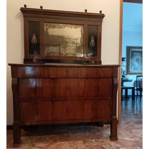 Comò in noce bolognese con specchiera 1810 Impero