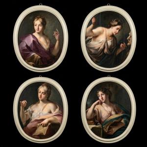 4 dipinti su tela Allegoria Arti e Mestieri Lorenzo Pasinelli 1629-1700