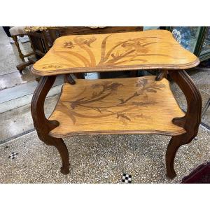 émile Gallé: Pedestal Table With Two Inlaid Trays