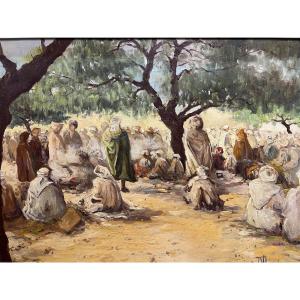 Orientalist Painting :meeting Of Arabs In North Africa 