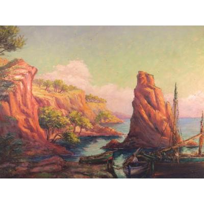 Adolphe Milcent, Painter Born In Cambrai In The 19th. »the Red Rocks»