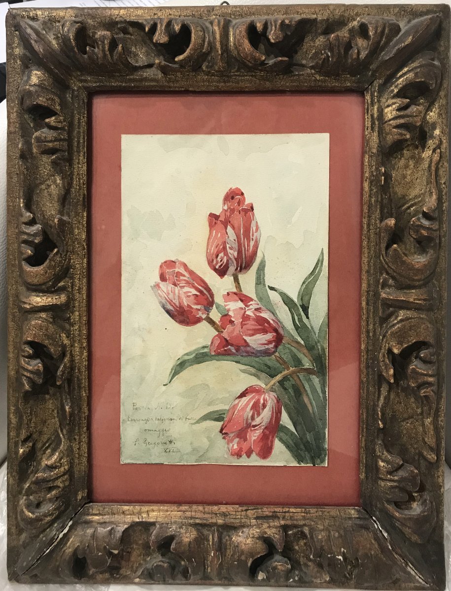 SALVATORE GREGORIETTI - Tulipani rosa  XVI - 1937