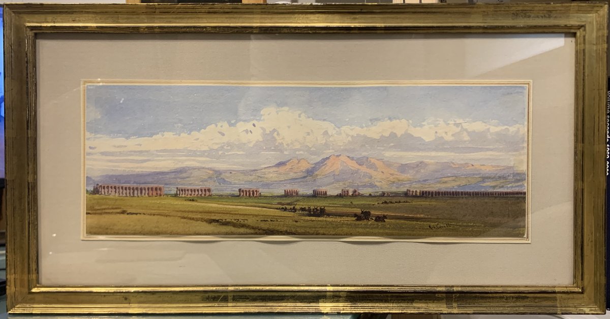 GABRIELE CARELLI - Coppia di acquerelli: campagna romana-photo-2