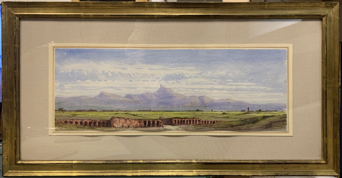 GABRIELE CARELLI - Coppia di acquerelli: campagna romana-photo-3
