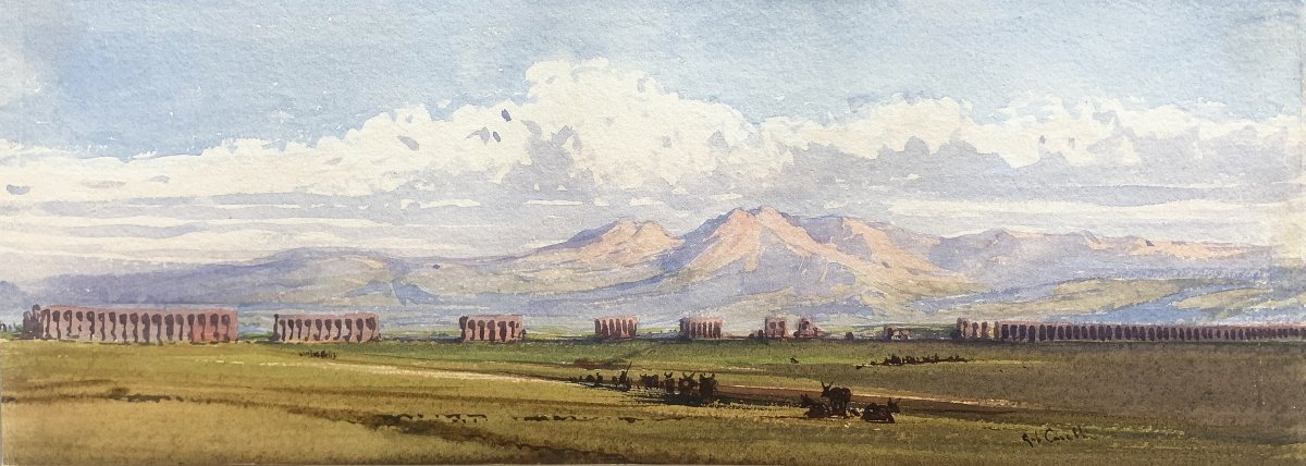 GABRIELE CARELLI - Coppia di acquerelli: campagna romana-photo-4
