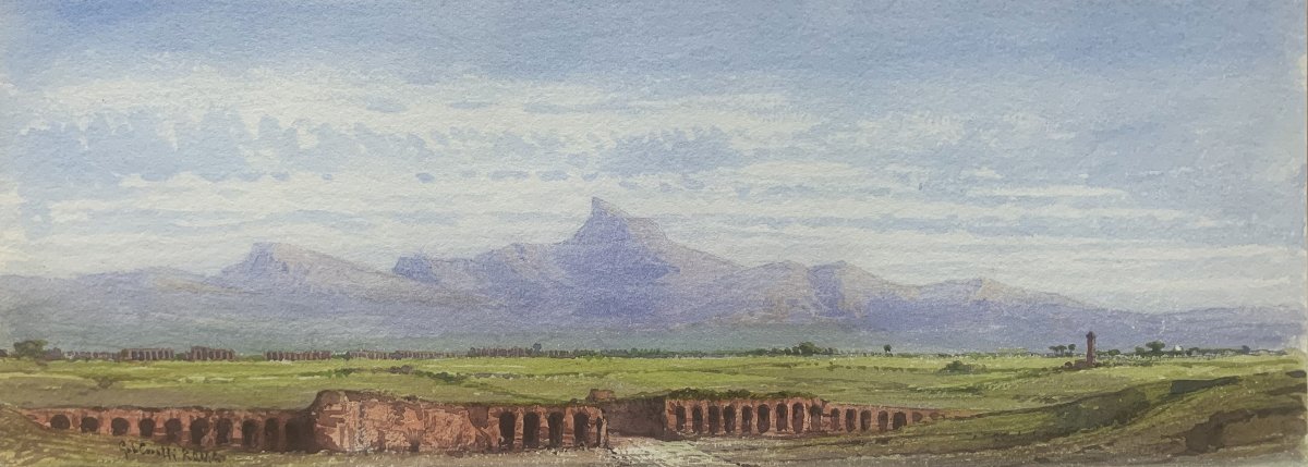 GABRIELE CARELLI - Coppia di acquerelli: campagna romana-photo-1