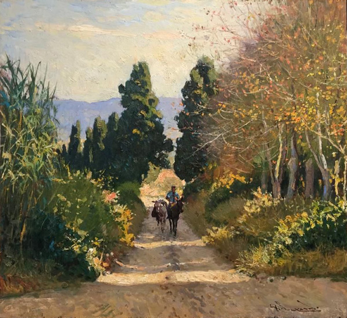 GIORGIO LUXARDO - Strada campestre con asini-photo-2