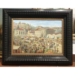 DEMETRIO TABACCO - Mercato in Piazza della Funicolare, Biella  1934