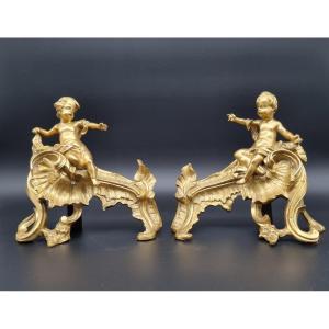 Pair Of Louis XV Period Andirons With A Crowned "c". 