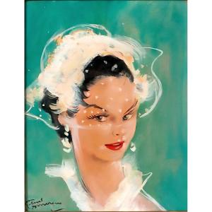 Jean-gabriel Domergue, "marlene". Oil On Panel, Signed. 