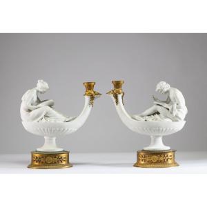 Pair Of Porcelain Oil Lamps, Boizot And Thomire. 