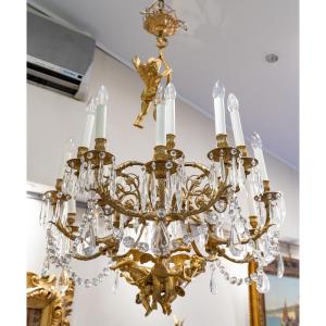 Chandelier In Gilt Bronze And Crystal 19th