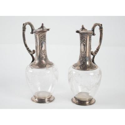 Pair Of Carafes Silver Plated 1900 Signed By Gallia (christofle)