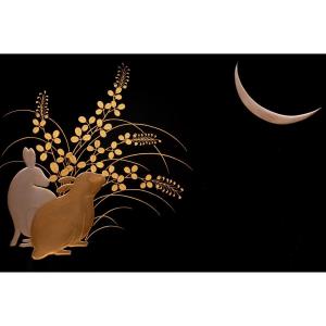 Large Tray, In Urushi Lacquer Decorated With Rabbits. Japan Edo