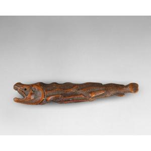 Sashi Netsuke – Carved Wooden Dried Salmon. Japan Edo 19th