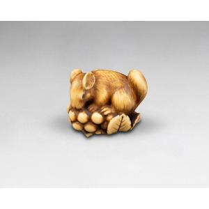Ivory Netsuke By Ranichi, Depicting A Dormouse. Edo Japan