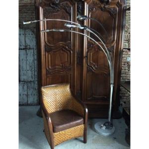 Italian Floor Lamp In Chromed Metal Marbled Base