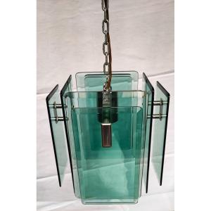 Suspension Mid-century En Verre Bleuté De Fontana Arte, Italie, 1960/70s